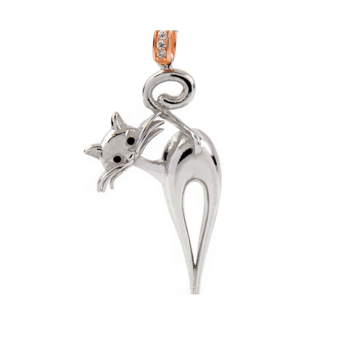 Collana a pallini con ciondolo La Gatta Smorfiosa in argento 925 e cubic zirconia di La Gatta Gioielli.