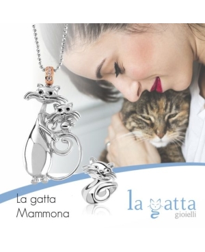 Collana a pallini con ciondolo La Gatta Mammona in argento 925 e cubic zirconia di La Gatta Gioielli.