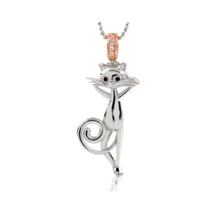 Collana a pallini con ciondolo La Gatta Mansueta in argento 925 e cubic zirconia di La Gatta Gioielli.