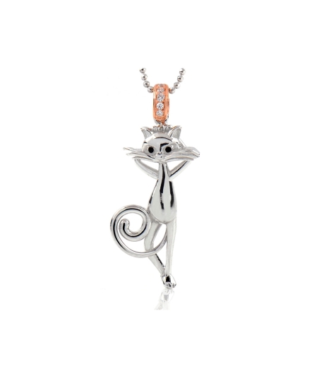Collana a pallini con ciondolo La Gatta Mansueta in argento 925 e cubic zirconia di La Gatta Gioielli. Collana a pallini con ciondolo La Gatta Mansueta in argento 925 e cubic zirconia di La Gatta Gioielli.