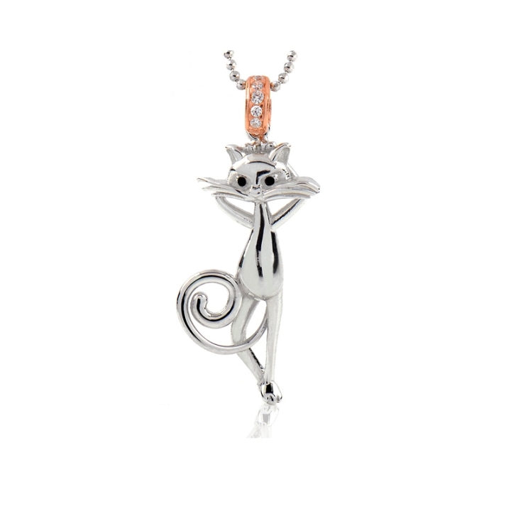 Collana a pallini con ciondolo La Gatta Mansueta in argento 925 e cubic zirconia di La Gatta Gioielli.