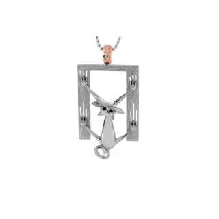 Collana a pallini con ciondolo La Gatta Indomabile in argento 925 e cubic zirconia di La Gatta Gioielli.