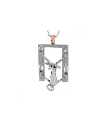 Collana a pallini con ciondolo La Gatta Indomabile in argento 925 e cubic zirconia di La Gatta Gioielli. Collana a pallini con ciondolo La Gatta Indomabile in argento 925 e cubic zirconia di La Gatta Gioielli.