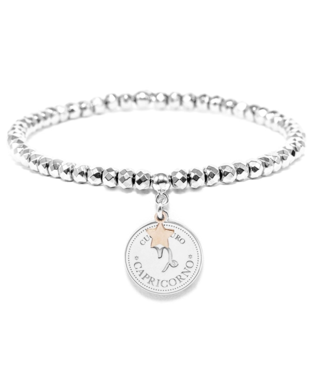 Bracciale elastico di Cuorepuro Italia, unisex segno zodiacale Capricorno con piastra d'argento 925.