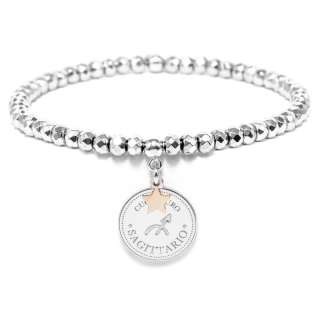 Bracciale elastico di Cuorepuro Italia, unisex segno zodiacale Sagittario con piastra d'argento 925.