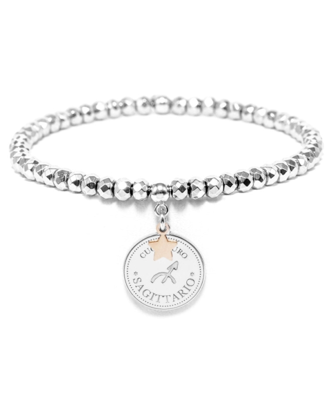 Bracciale elastico di Cuorepuro Italia, unisex segno zodiacale Sagittario con piastra d'argento 925.