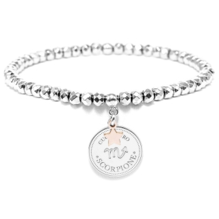 Bracciale elastico di Cuorepuro Italia, unisex segno zodiacale Scorpione con piastra d'argento 925.