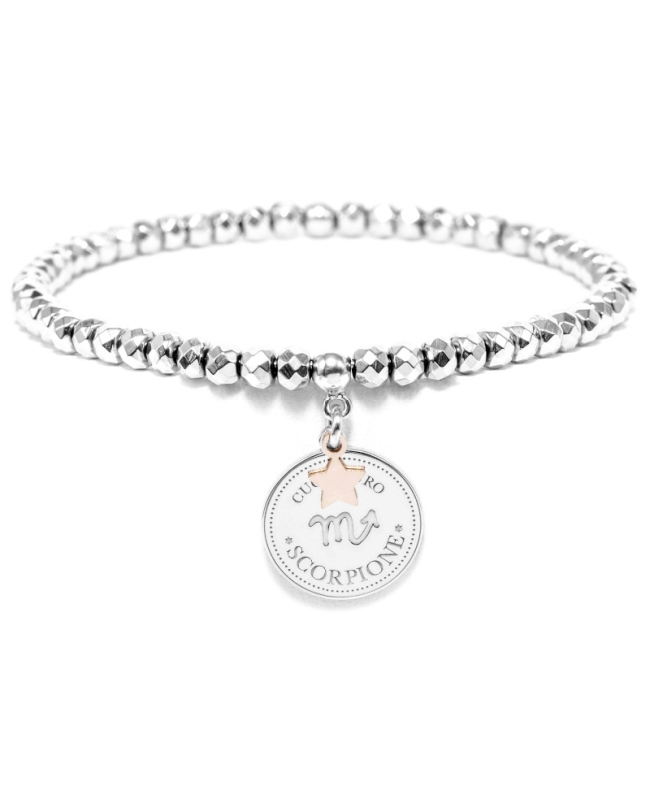Bracciale elastico di Cuorepuro Italia, unisex segno zodiacale Scorpione con piastra d'argento 925.
