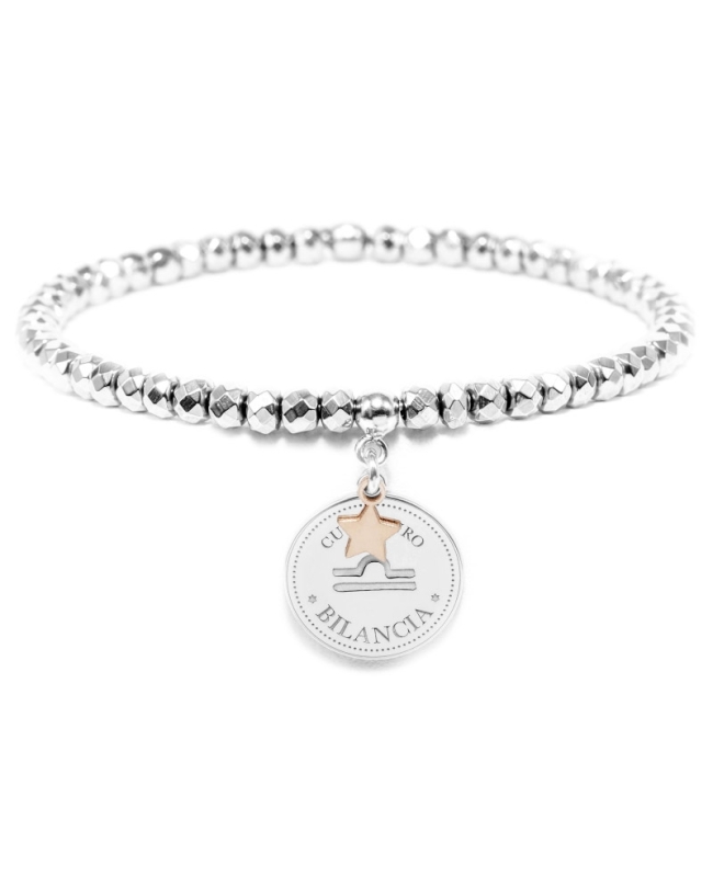 Bracciale elastico di Cuorepuro Italia, unisex segno zodiacale Bilancia con piastra d'argento 925. Bracciale elastico di Cuorepuro Italia, unisex segno zodiacale Bilancia con piastra d'argento 925.