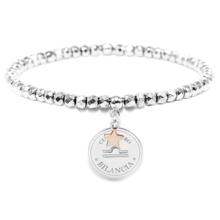 Bracciale elastico di Cuorepuro Italia, unisex segno zodiacale Bilancia con piastra d'argento 925.