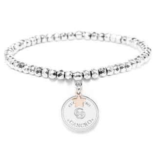Bracciale elastico di Cuorepuro Italia, unisex segno zodiacale Cancro con piastra d'argento 925.