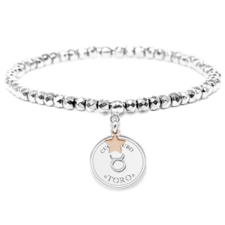 Bracciale elastico di Cuorepuro Italia, unisex segno zodiacale Toro con piastra d'argento 925.