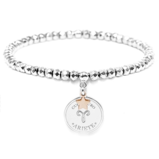 Bracciale elastico di Cuorepuro Italia, unisex segno zodiacale Ariete con piastra d'argento 925.