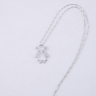 Girocollo con ciondolo Donnina stilizzata in oro bianco 18 kt con diamante taglio brillante ct 0.01.
