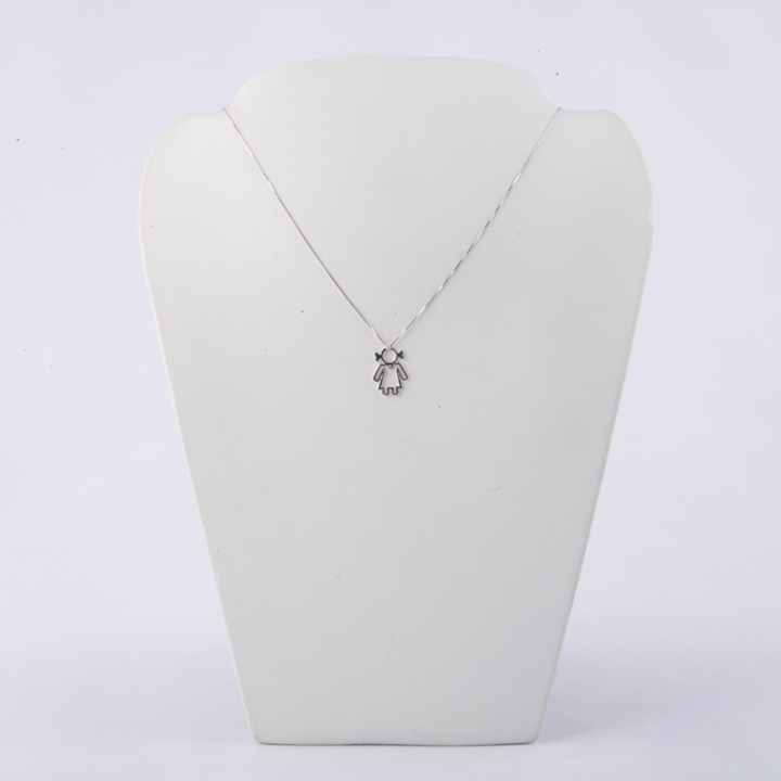Girocollo con ciondolo Donnina stilizzata in oro bianco 18 kt con diamante taglio brillante ct 0.01.