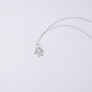 Girocollo con ciondolo Omino stilizzato in oro bianco 18 kt con diamante taglio brillante ct 0.01.