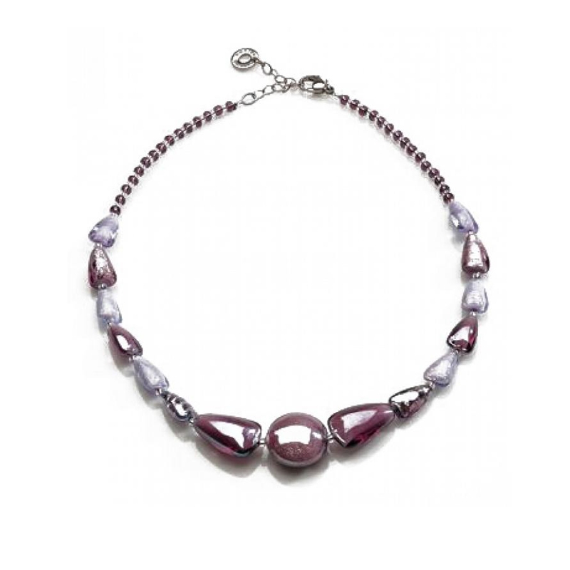 Collana Marina di Antica Murrina con perle in vetro melange con effetto madre perla colore ametista.