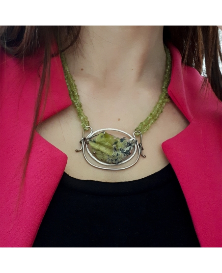 Outlet Ravelli | Collana in avventurina con ciondolo in argento e agata