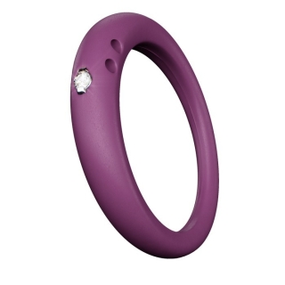 Anello con diamante 0.02 carati in castone d’argento 800 montato su silicone anallergico color viola romantico.