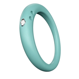 Anello con diamante 0.02 carati taglio brillante in castone d’argento 800 montato su silicone anallergico color verde bugiardo.