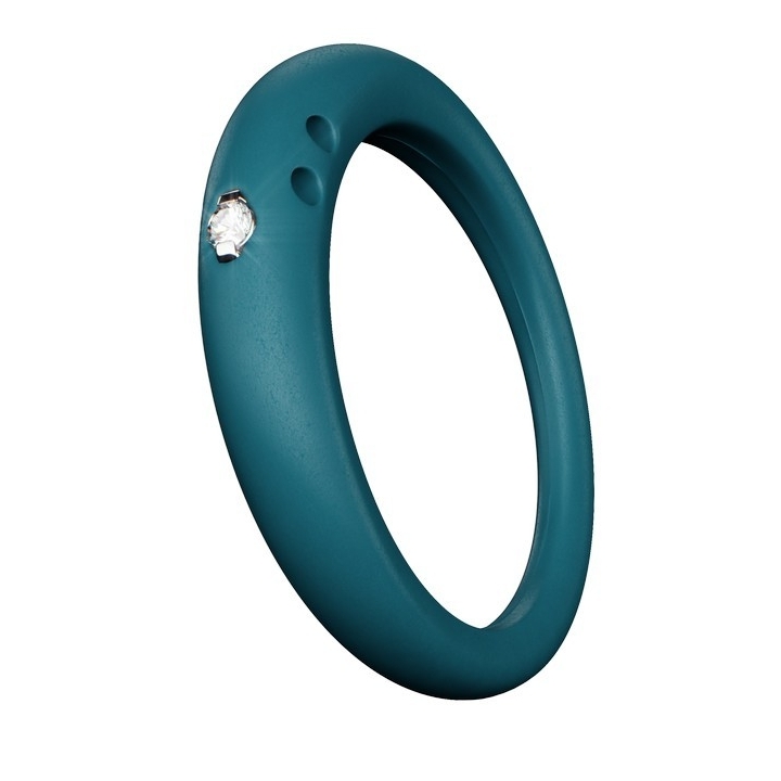 DuePunti | Anello in silicone Blu Mistico, argento e diamante