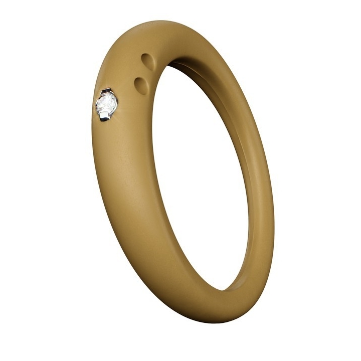 Anello con diamante 0.02 carati taglio brillante in castone d’argento 800 montato su silicone anallergico color sabbia fine.