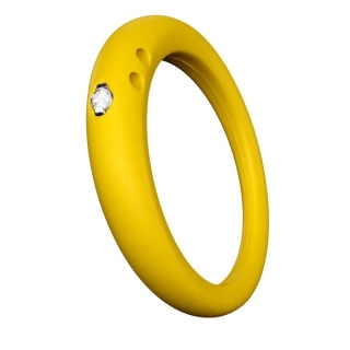 DuePunti | Anello in silicone Giallo Irriverente, argento e diamante