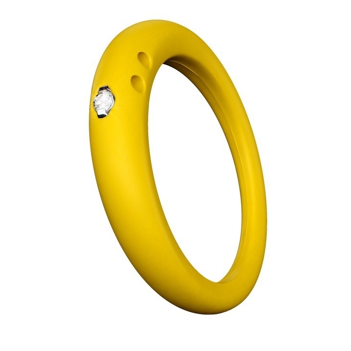 DuePunti | Anello in silicone Giallo Irriverente, argento e diamante