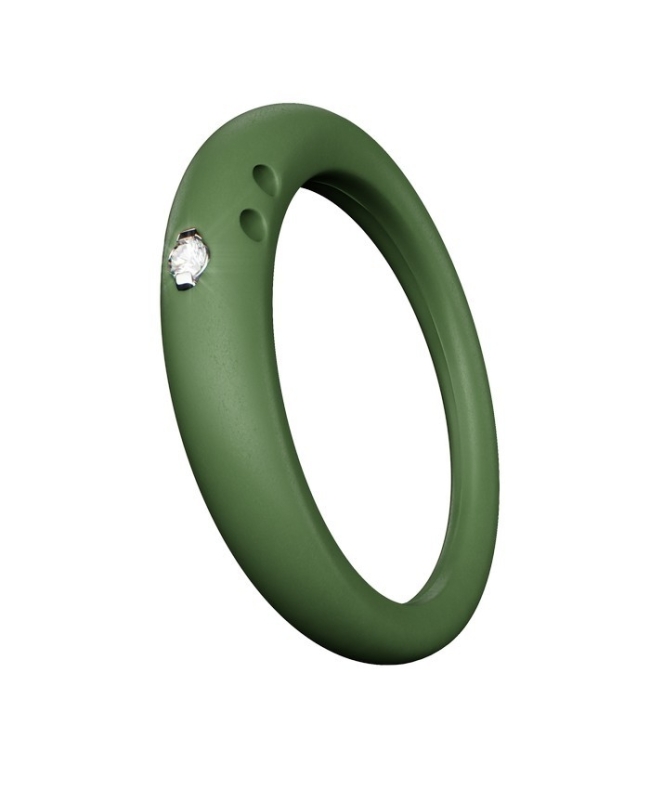 DuePunti | Anello in argento e silicone Verde Pacifico, con diamante