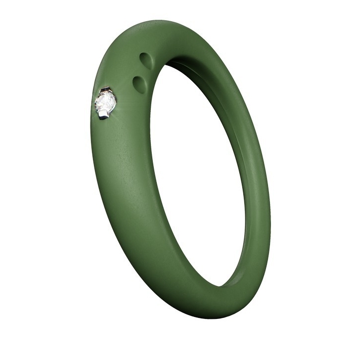DuePunti | Anello in argento e silicone Verde Pacifico, con diamante