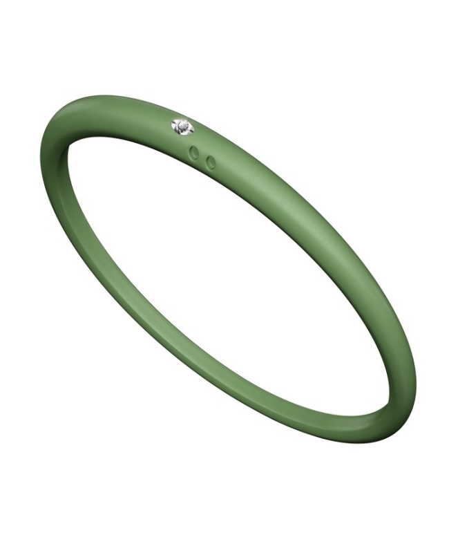 Bracciale unisex con diamante in castone d’argento 800 su silicone anallergico color verde pacifico.