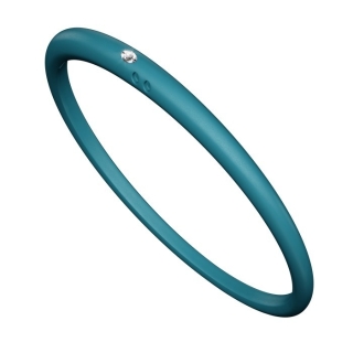 Bracciale unisex con diamante in castone d’argento 800 montato su silicone anallergico color blu mistico.