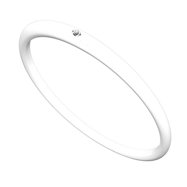 DuePunti | Bracciale in silicone Bianco perfetto, argento e diamante