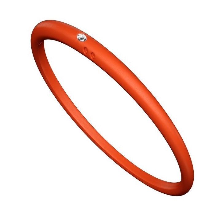 Bracciale unisex con diamantein castone d’argento 800 su silicone anallergico color arancione.
