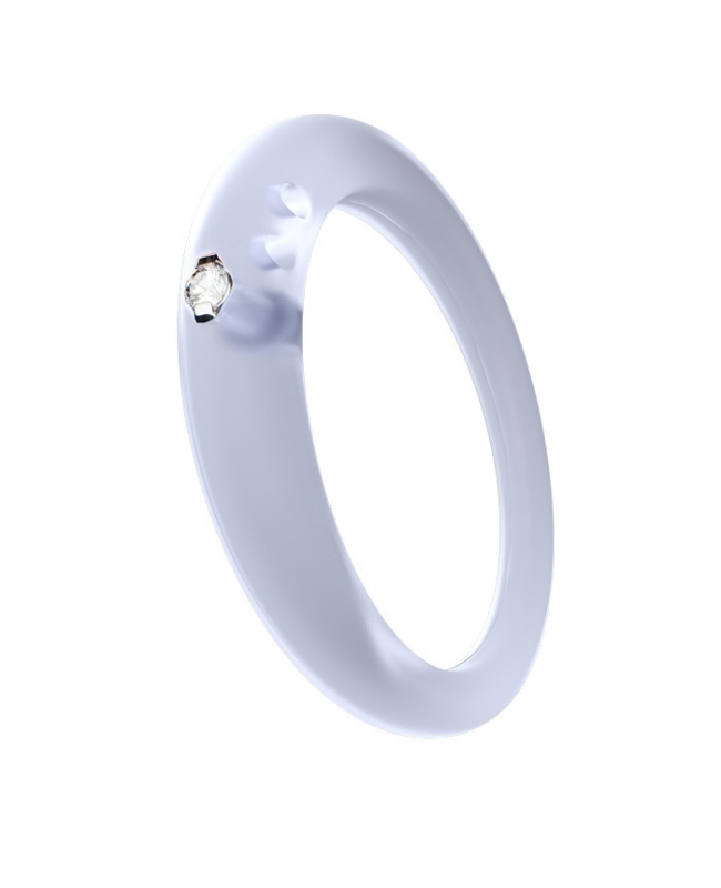 Anello con diamante taglio brillante in castone d’argento 800 su silicone anallergico blu trasparente.