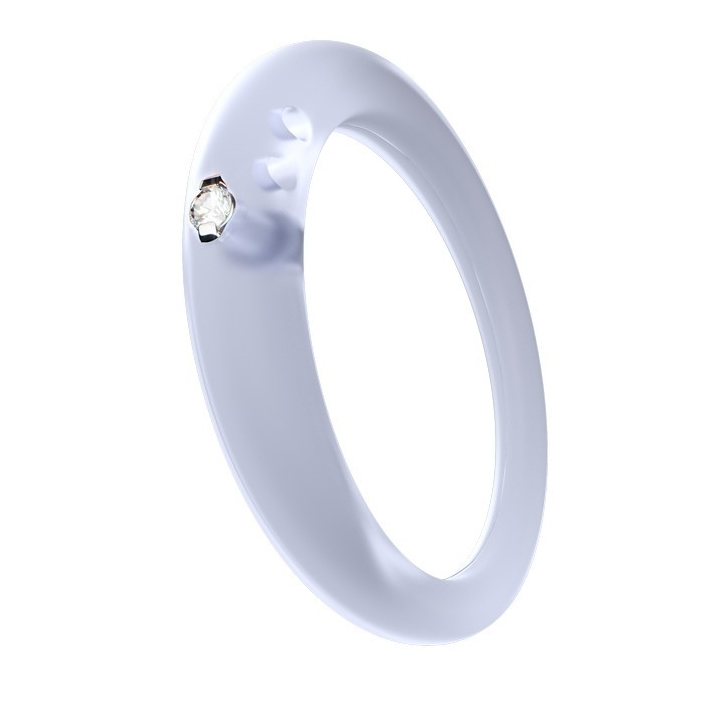 Anello con diamante taglio brillante in castone d’argento 800 su silicone anallergico blu trasparente.