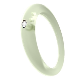 Anello con diamante taglio brillante in castone d’argento 800 su silicone anallergico verde trasparente.