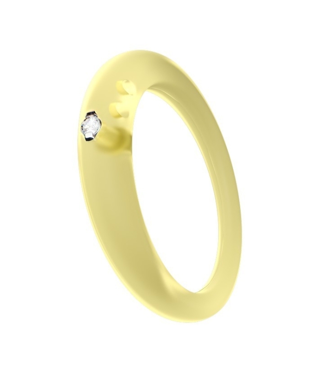 Anello con diamante taglio brillante in castone d’argento 800 su silicone anallergico giallo trasparente.