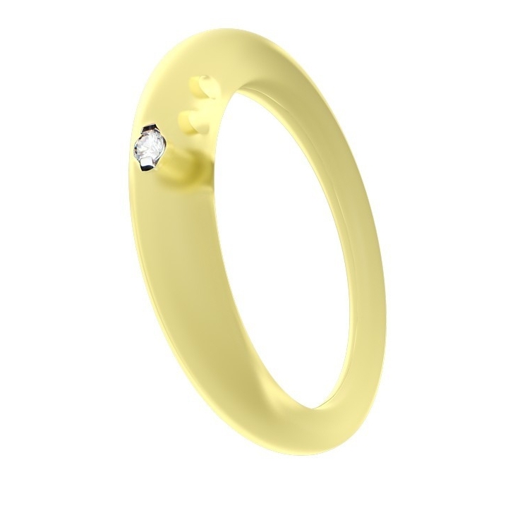 Anello con diamante taglio brillante in castone d’argento 800 su silicone anallergico giallo trasparente.
