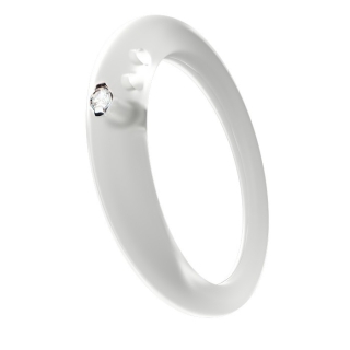 Anello con diamante 0.02 carati taglio brillante in castone d’argento 800 montato su silicone anallergico bianco trasparente.