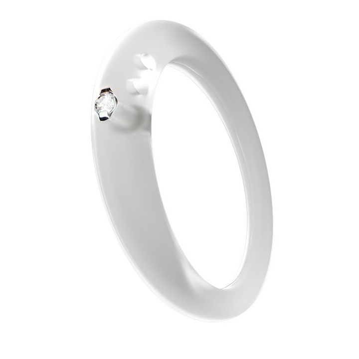 Anello con diamante 0.02 carati taglio brillante in castone d’argento 800 montato su silicone anallergico bianco trasparente.