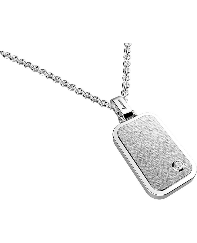 Collana Zancan da uomo con medaglia rettangolare in acciaio anallergico lucido e satinato con zaffiro bianco. Collana Zancan da uomo con medaglia rettangolare in acciaio anallergico lucido e satinato con zaffiro bianco.