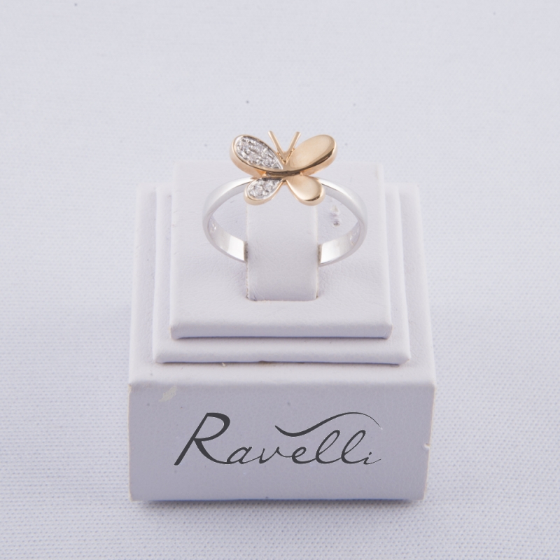 Selezione Ravelli | Anello farfalla oro bianco e rosè 18kt e duraliti