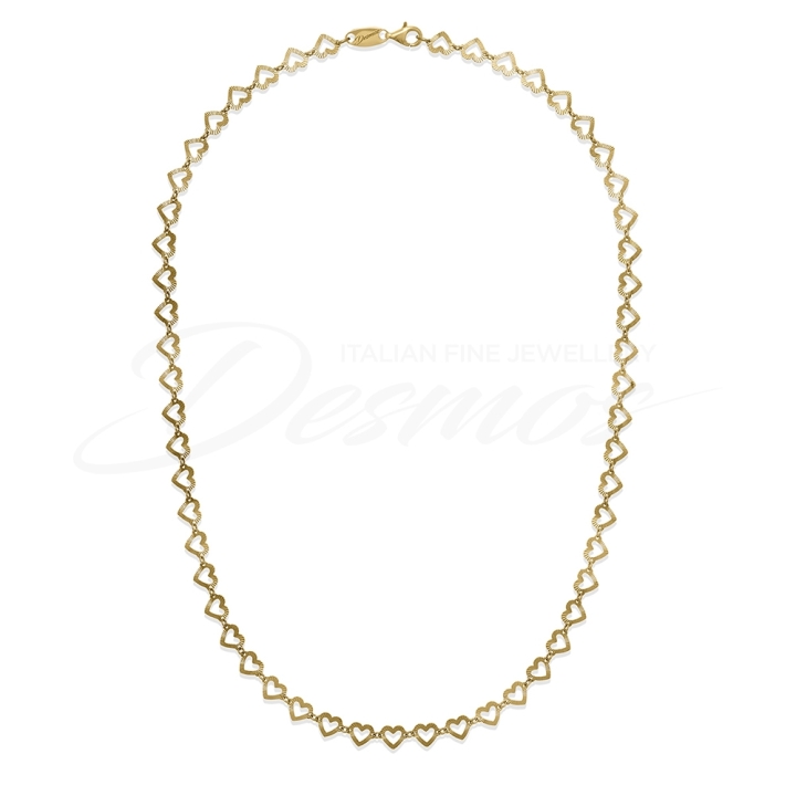 Collana della collezione Arte Cuore di Desmos in argento 925 rodiato gold con lavorazione cuori sfaccettati al laser.