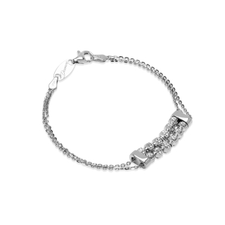 Bracciale Luminosa di Desmos, catenelle e sfere in argento 925 rodiato. Made in Italy. Lunghezza 16,5 cm.