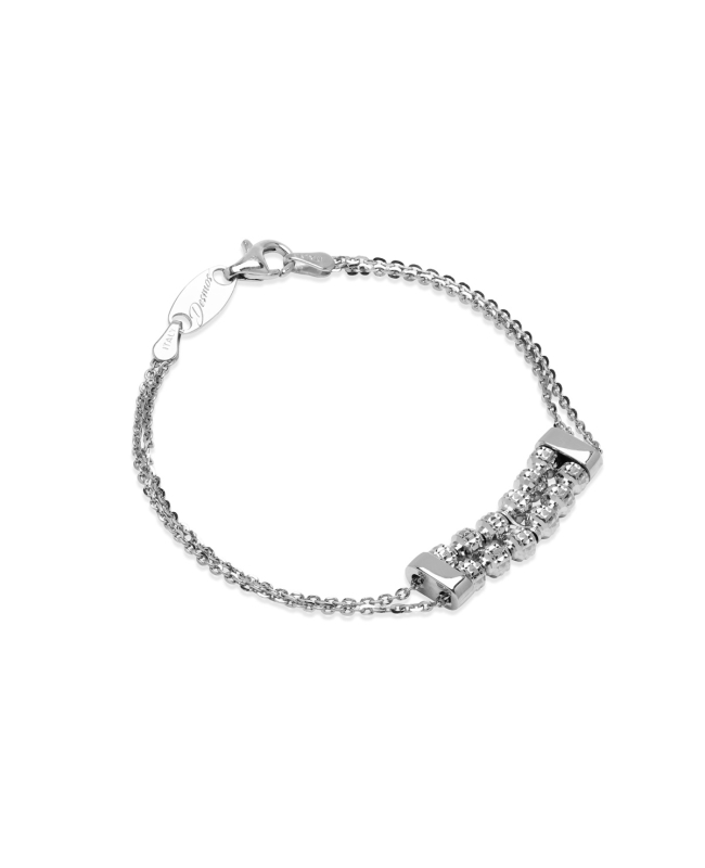 Bracciale Luminosa di Desmos, catenelle e sfere in argento 925 rodiato. Made in Italy. Lunghezza 16,5 cm.