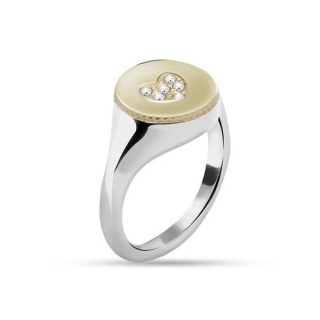 Anello Morellato donna in acciaio 316L pvd oro, con cuore centrale e zirconi bianchi.
