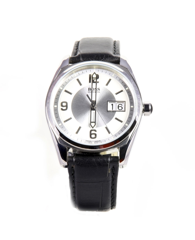 Orologio Datamax Di Hugo Boss, da uomo, con cassa in acciaio e cinturino in pelle nero. Orologio Datamax Di Hugo Boss, da uomo, con cassa in acciaio e cinturino in pelle nero.