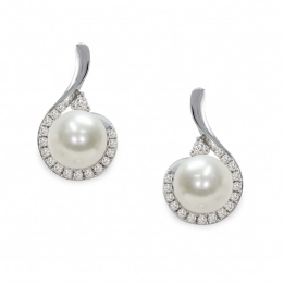 Mayumi | Orecchini in Oro bianco, Diamanti e Perle Akoya ORM362