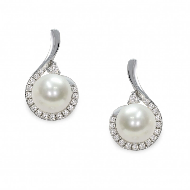 Mayumi | Orecchini in Oro bianco, Diamanti e Perle Akoya ORM362